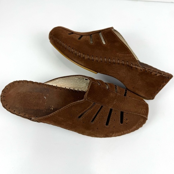 La Plume Italian Brown Leather Slide Sandals Shoes Women's Size 39 US 8.5-9 Boho - Picture 1 of 8